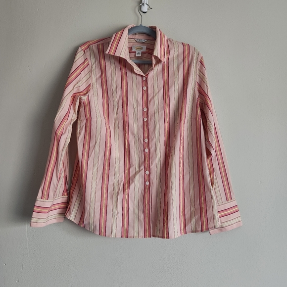 Talbots Tops - Y2K Talbots Stripe Blouse Collared Sz 14 Pink Yellow Stylish Career Wear Office